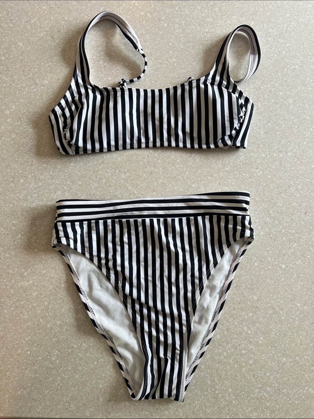 Xhilaration Black and White Striped Bikini Set